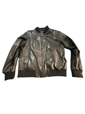 8 by YOOX Black Lambskin Leather Bomber Jacket Size L Made in Italy